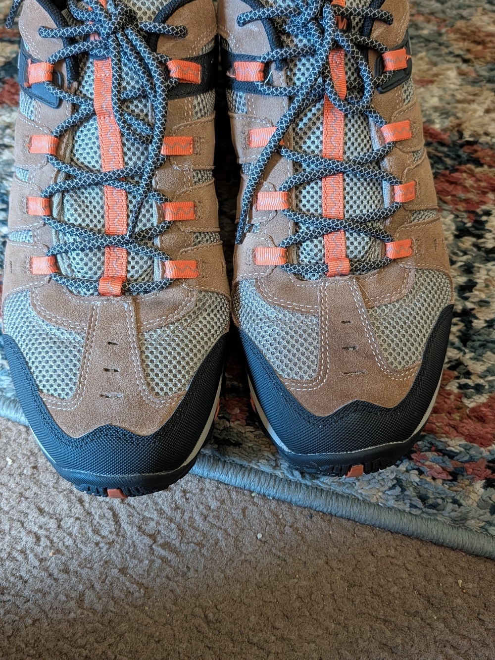 Merrell Brown and Gray Mesh Hiking Sneakers with Orange Accents
